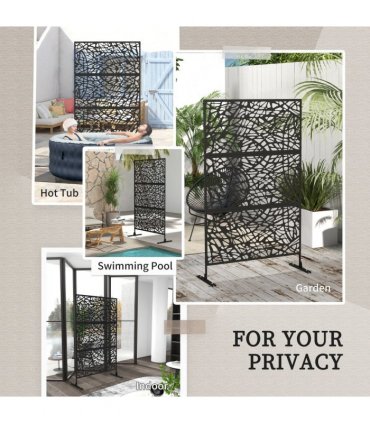 Outsunny 6.5FT Metal Outdoor Privacy Screen Panel with Stand, Twisted Lines
