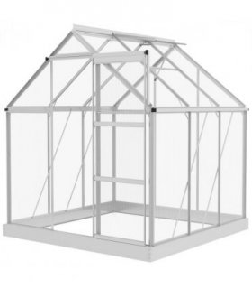 Outsunny 6 x 6ft Walk-In Polycarbonate Greenhouse with Foundation Window Silver