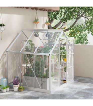 Outsunny 6 x 6ft Walk-In Polycarbonate Greenhouse with Foundation Window Silver