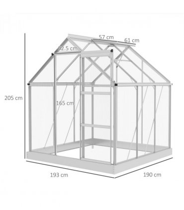 Outsunny 6 x 6ft Walk-In Polycarbonate Greenhouse with Foundation Window Silver