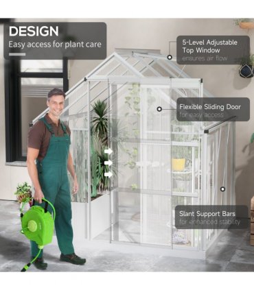 Outsunny 6 x 6ft Walk-In Polycarbonate Greenhouse with Foundation Window Silver