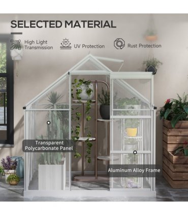 Outsunny 6 x 6ft Walk-In Polycarbonate Greenhouse with Foundation Window Silver