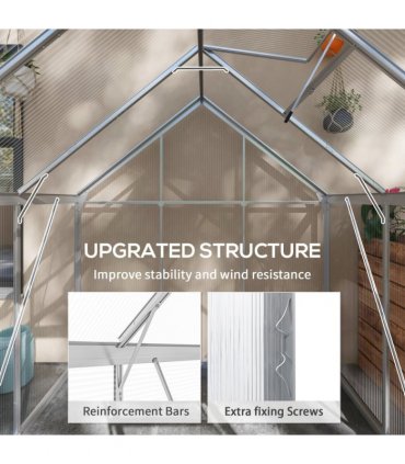 Outsunny 6 x 6ft Walk-In Polycarbonate Greenhouse with Foundation Window Silver