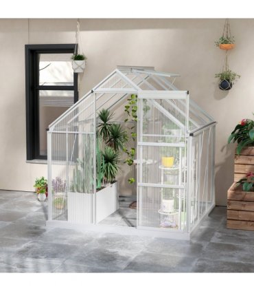 Outsunny 6 x 6ft Walk-In Polycarbonate Greenhouse with Foundation Window Silver