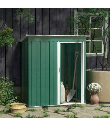 Garden Storage Shed Green Galvanised Steel 163 x 89 x 182 cm Single Sliding Door