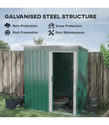 Garden Storage Shed Green Galvanised Steel 163 x 89 x 182 cm Single Sliding Door