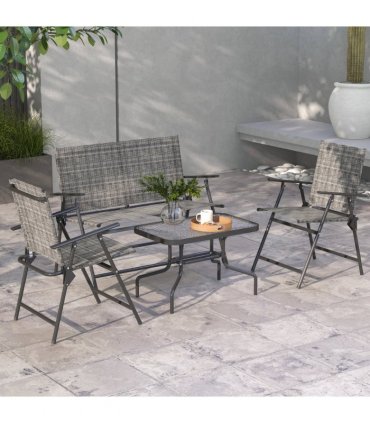 Outsunny Patio Furniture Set, Garden Set with Table, Foldable Chairs, a Loveseat