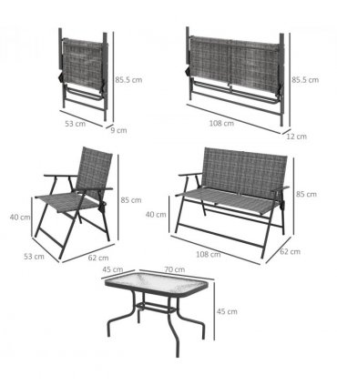 Outsunny Patio Furniture Set, Garden Set with Table, Foldable Chairs, a Loveseat