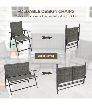 Garden Set with Table, Foldable Chairs, Loveseat - Steel, Tempered Glass, Brown