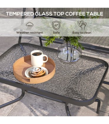 Garden Set with Table, Foldable Chairs, Loveseat - Steel, Tempered Glass, Brown