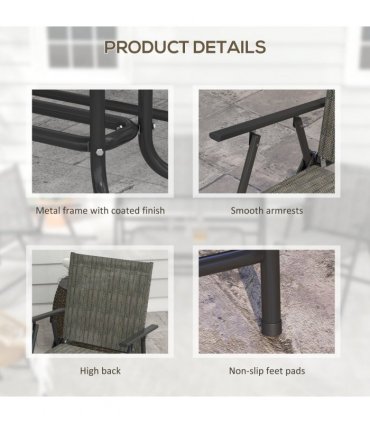 Garden Set with Table, Foldable Chairs, Loveseat - Steel, Tempered Glass, Brown