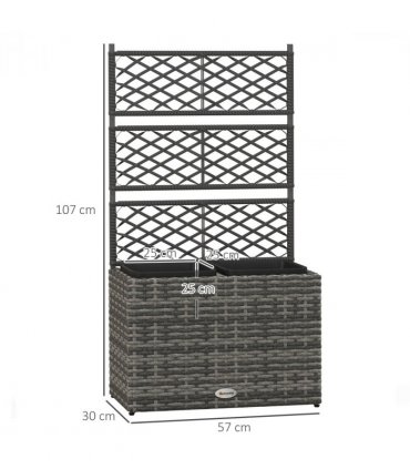 Outsunny Garden PE Rattan Planter Box with Trellis Flower Raised Bed 57x30x107cm