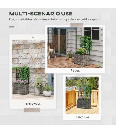 Outsunny Garden PE Rattan Planter Box with Trellis Flower Raised Bed 57x30x107cm