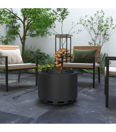 Firepit Black Metal 48.5 x 38.5Hcm Modern Outsunny Smokeless Wood Burning