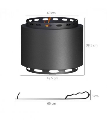 Firepit Black Metal 48.5 x 38.5Hcm Modern Outsunny Smokeless Wood Burning