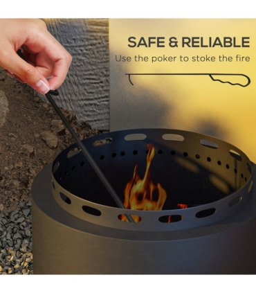 Firepit Black Metal 48.5 x 38.5Hcm Modern Outsunny Smokeless Wood Burning