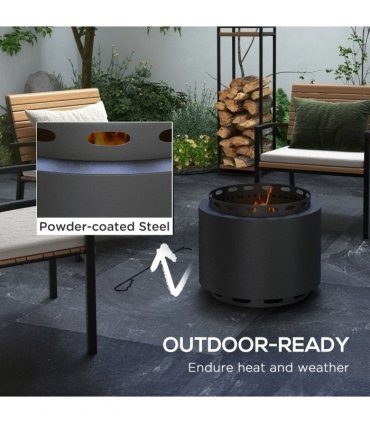 Firepit Black Metal 48.5 x 38.5Hcm Modern Outsunny Smokeless Wood Burning