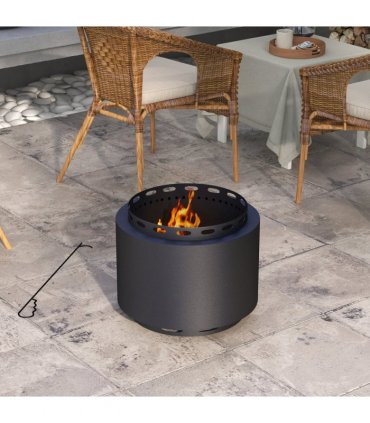 Firepit Black Metal 48.5 x 38.5Hcm Modern Outsunny Smokeless Wood Burning