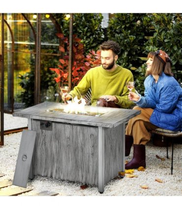 Outsunny Gas Fire Pit Table with 50,000 BTU Burner, Cover, Glass Screen, Grey