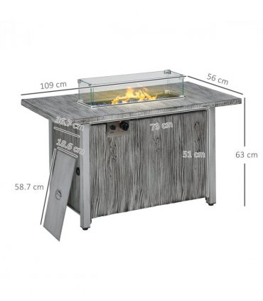 Outsunny Gas Fire Pit Table with 50,000 BTU Burner, Cover, Glass Screen, Grey