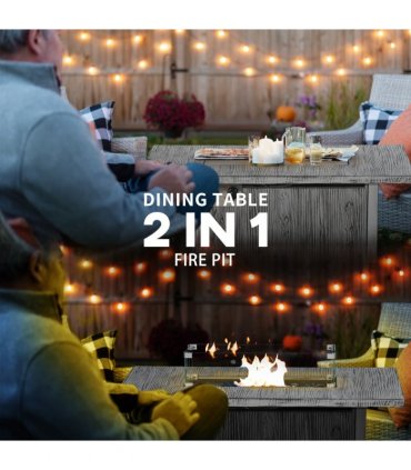Outsunny Gas Fire Pit Table with 50,000 BTU Burner, Cover, Glass Screen, Grey