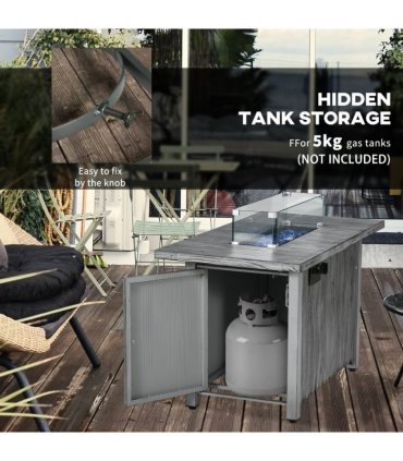 Outsunny Gas Fire Pit Table with 50,000 BTU Burner, Cover, Glass Screen, Grey