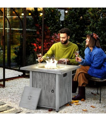 Fire Pit Table Metal Stainless Steel Glass Oxford Cloth Grey 71L x 71W x 62.5Hcm