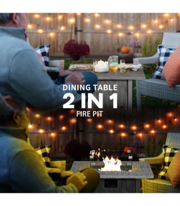Fire Pit Table Metal Stainless Steel Glass Oxford Cloth Grey 71L x 71W x 62.5Hcm
