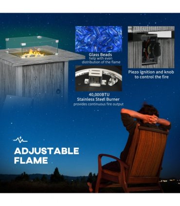 Fire Pit Table Metal Stainless Steel Glass Oxford Cloth Grey 71L x 71W x 62.5Hcm