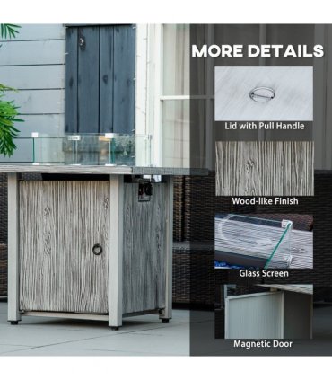Fire Pit Table Metal Stainless Steel Glass Oxford Cloth Grey 71L x 71W x 62.5Hcm