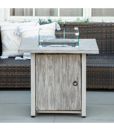 Fire Pit Table Metal Stainless Steel Glass Oxford Cloth Grey 71L x 71W x 62.5Hcm