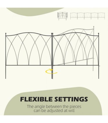 Garden Fencing Metal Black 305W x 62H cm Decorative Flexible Shape Easy Assemble