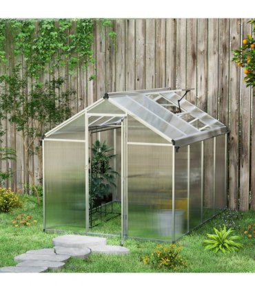 Outsunny 8x6ft Aluminium Greenhouse with/ Door Window Galvanised Base PC Panel