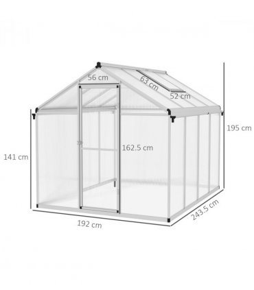 Outsunny 8x6ft Aluminium Greenhouse with/ Door Window Galvanised Base PC Panel