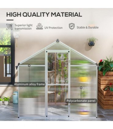Outsunny 8x6ft Aluminium Greenhouse with/ Door Window Galvanised Base PC Panel