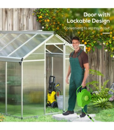 Outsunny 8x6ft Aluminium Greenhouse with/ Door Window Galvanised Base PC Panel