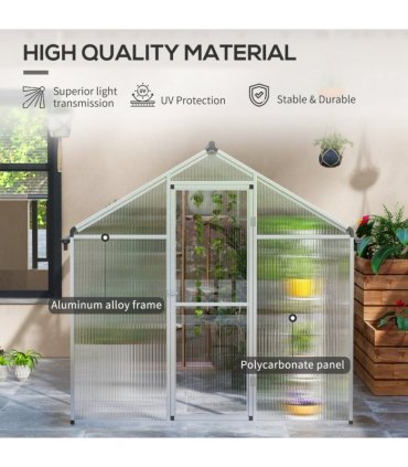 Greenhouse Aluminium Polycarbonate Sheets Clear 305cm x 192cm x 195cm Outsunny