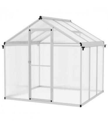 Greenhouse 6x6ft Clear Silver Aluminium Polycarbonate Sheets 185x192x195cm