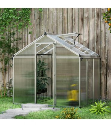 Greenhouse 6x6ft Clear Silver Aluminium Polycarbonate Sheets 185x192x195cm