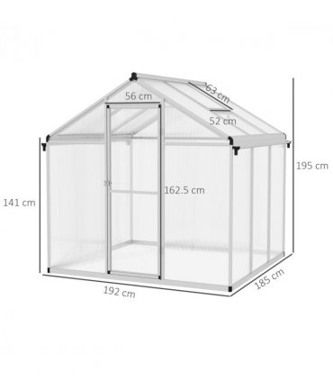Greenhouse 6x6ft Clear Silver Aluminium Polycarbonate Sheets 185x192x195cm