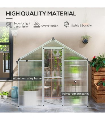 Greenhouse 6x6ft Clear Silver Aluminium Polycarbonate Sheets 185x192x195cm