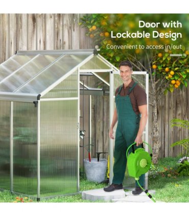 Greenhouse 6x6ft Clear Silver Aluminium Polycarbonate Sheets 185x192x195cm