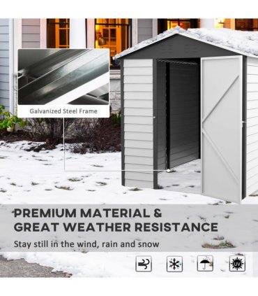 Metal Garden Shed Tool Storage Shed for Patio, Grey, 193W x 271D x 208H cm