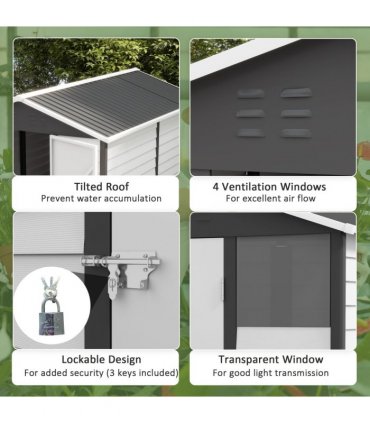 Metal Garden Shed Tool Storage Shed for Patio, Grey, 193W x 271D x 208H cm