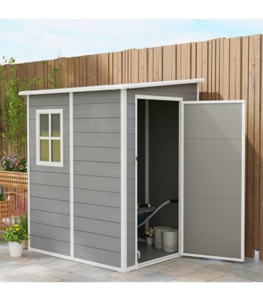 Outsunny Lean to Garden Shed 4'x5' Plastic Tool Storage House w/ Lockable Door