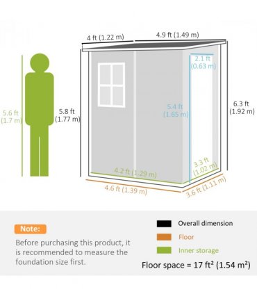 Outsunny Lean to Garden Shed 4'x5' Plastic Tool Storage House w/ Lockable Door