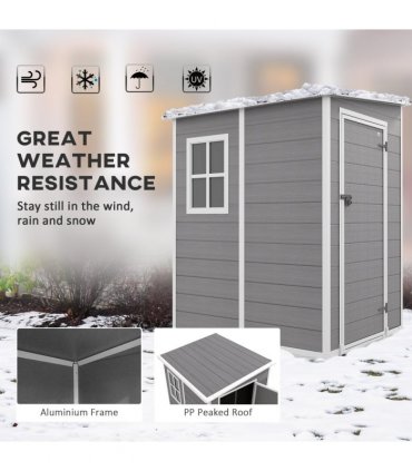 Outsunny Lean to Garden Shed 4'x5' Plastic Tool Storage House w/ Lockable Door