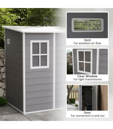 Outsunny Lean to Garden Shed 4'x5' Plastic Tool Storage House w/ Lockable Door