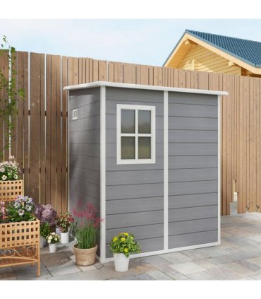 Outsunny Lean to Garden Shed 4'x5' Plastic Tool Storage House w/ Lockable Door