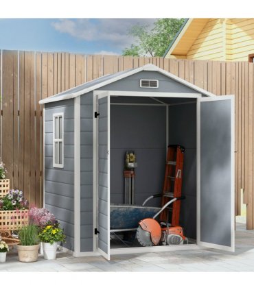 Outsunny Garden Shed 6'x4.5' Plastic Tool Storage House w/ Lockable Double Doors